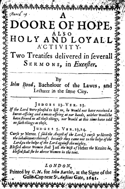 Title page of John Bond's A Door of Hope (1641).